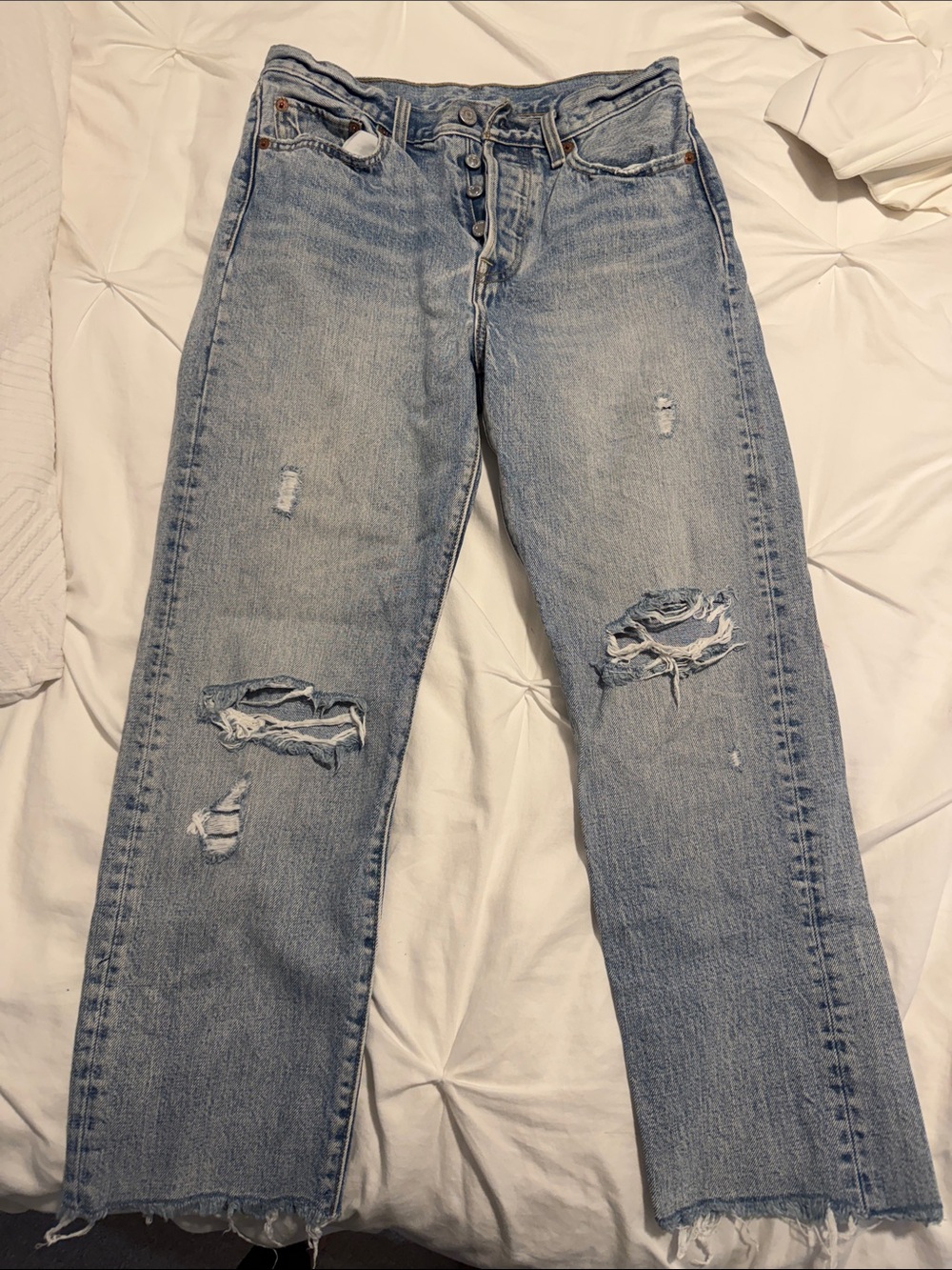 Levi's Light Blue Distressed Straight Leg Jeans